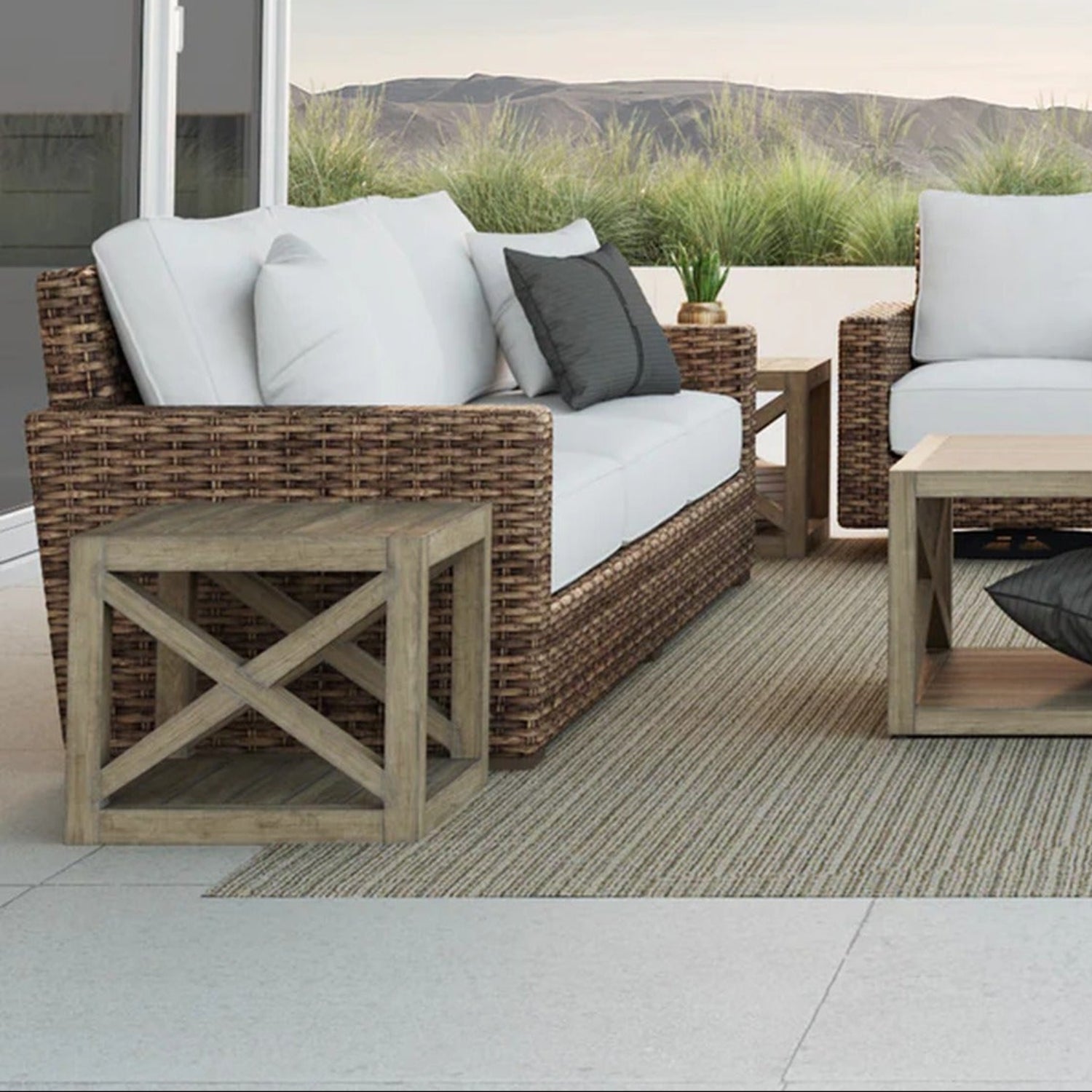 Sunset West Coastal Teak X Outdoor End Table Set of 2