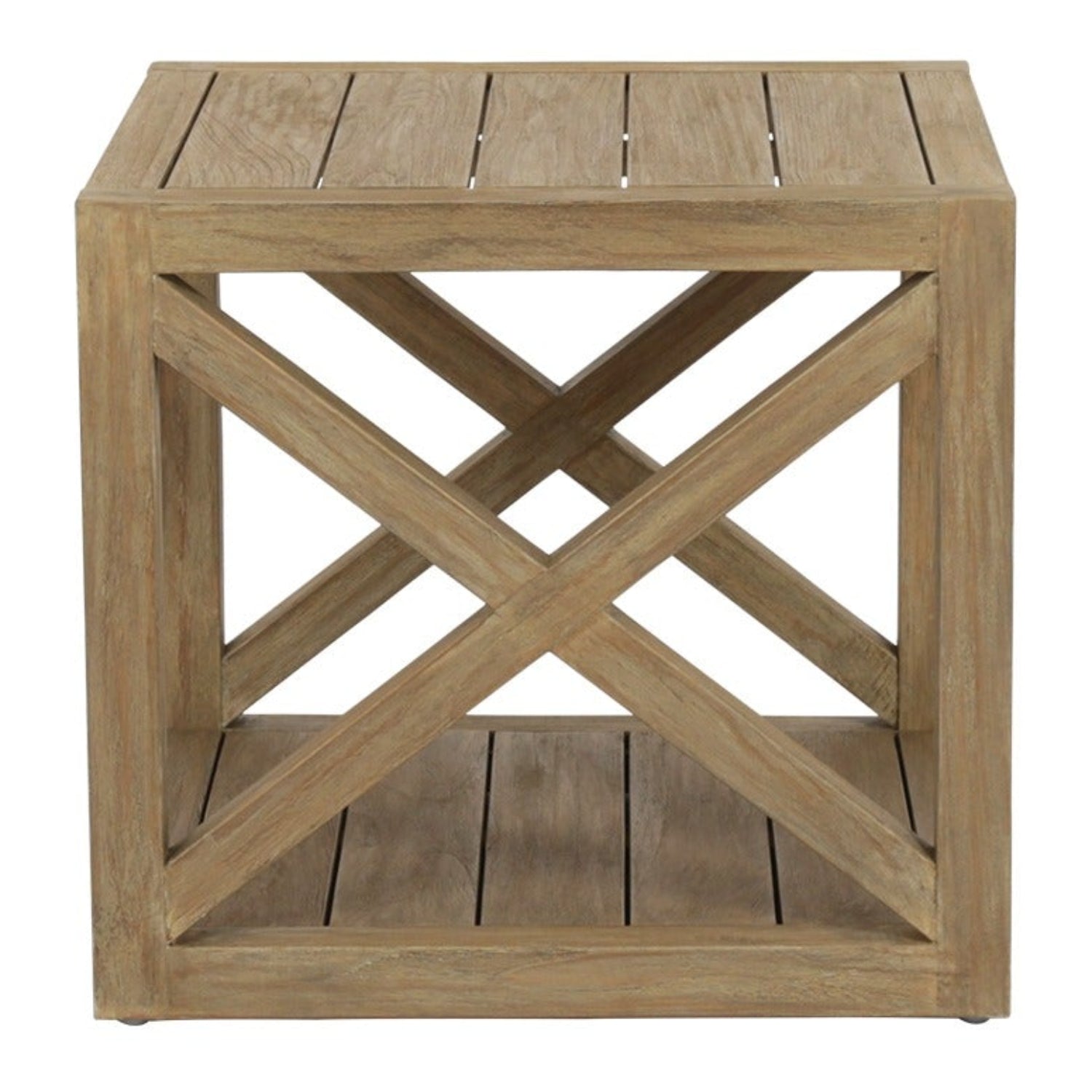 Sunset West Coastal Teak X Outdoor End Table Set of 2