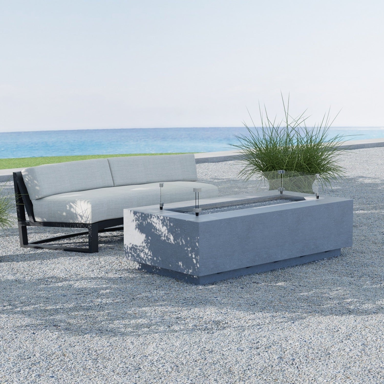 Sunset West Gravelstone Rectangular Fire Outdoor Table w/Glass Surround