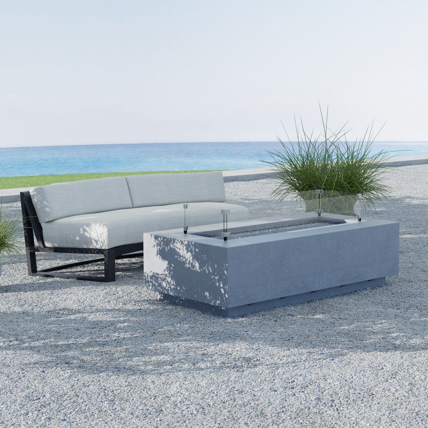 Sunset West Gravelstone Rectangular Fire Outdoor Table