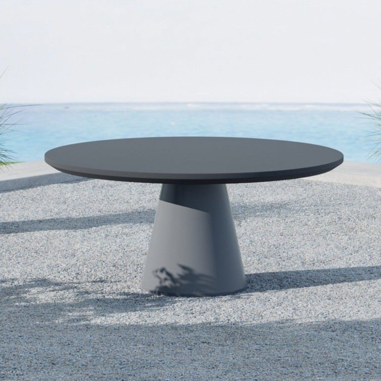 Sunset West Pedestal Dark Gray Outdoor Dining Table