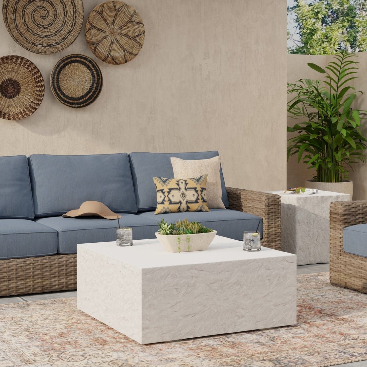 Sunset West Antique Stone Square Outdoor Coffee Table