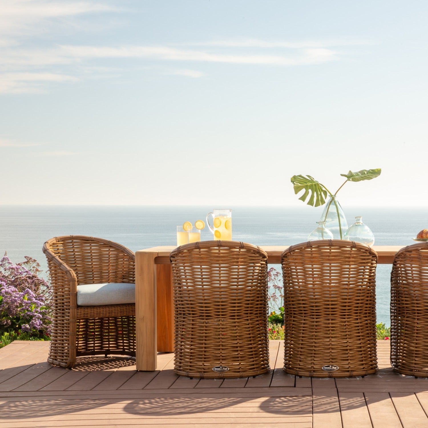 Sunset West Playa Soothe Pearl w/Flange Welt Outdoor Dining Chair Set of 2