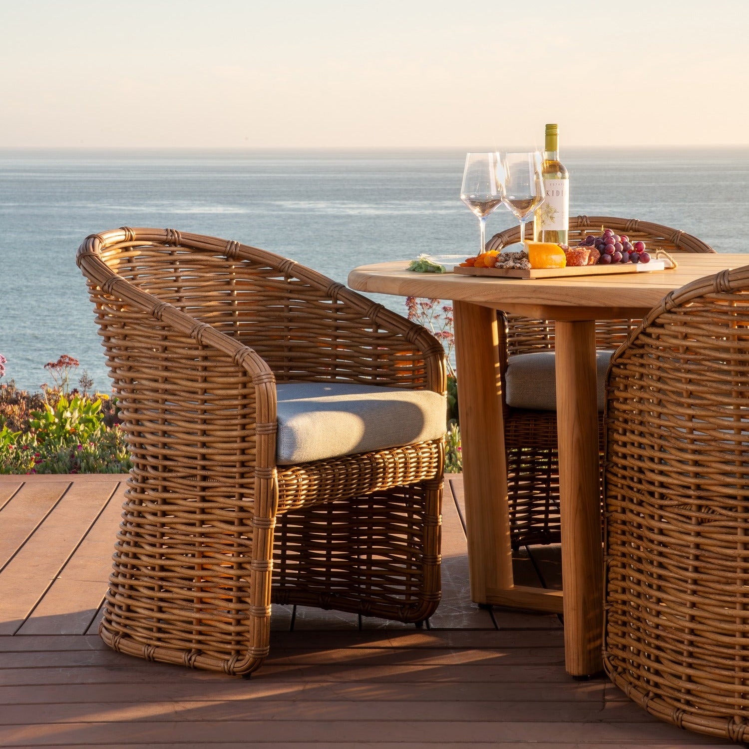 Sunset West Playa Soothe Pearl w/Flange Welt Outdoor Dining Chair Set of 2