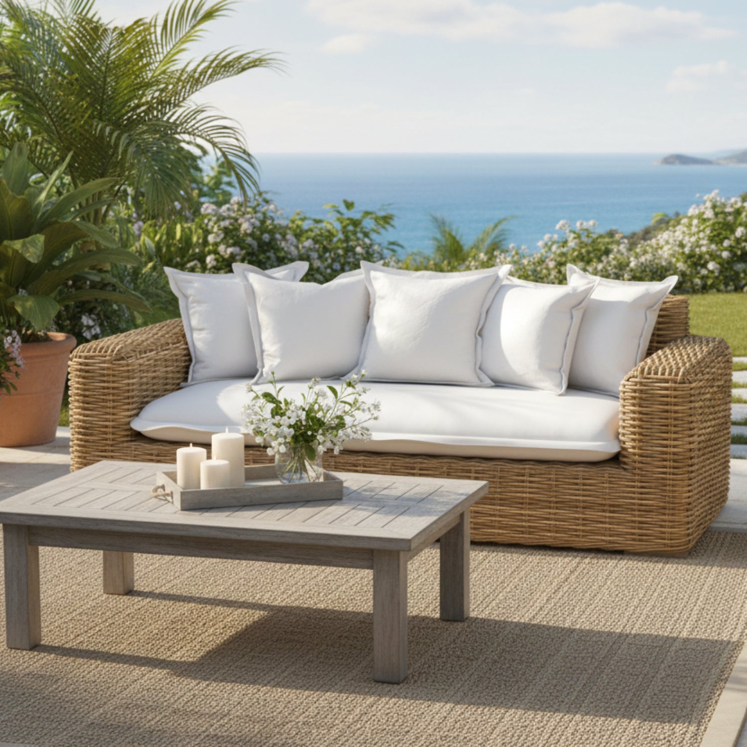 Sunset West Playa Soothe Pearl w/Flange Welt Outdoor Loveseat