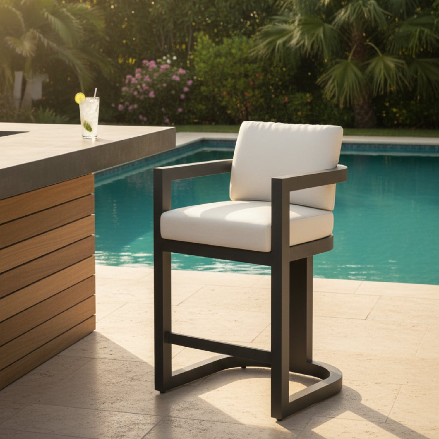 Sunset West Malibu Cast Silver Outdoor Barstool Set of 2