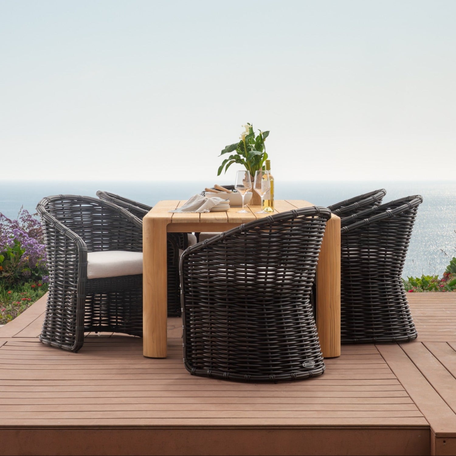 Sunset West Cabo Soothe Pearl w/Flange Welt Outdoor Dining Chair Set of 2