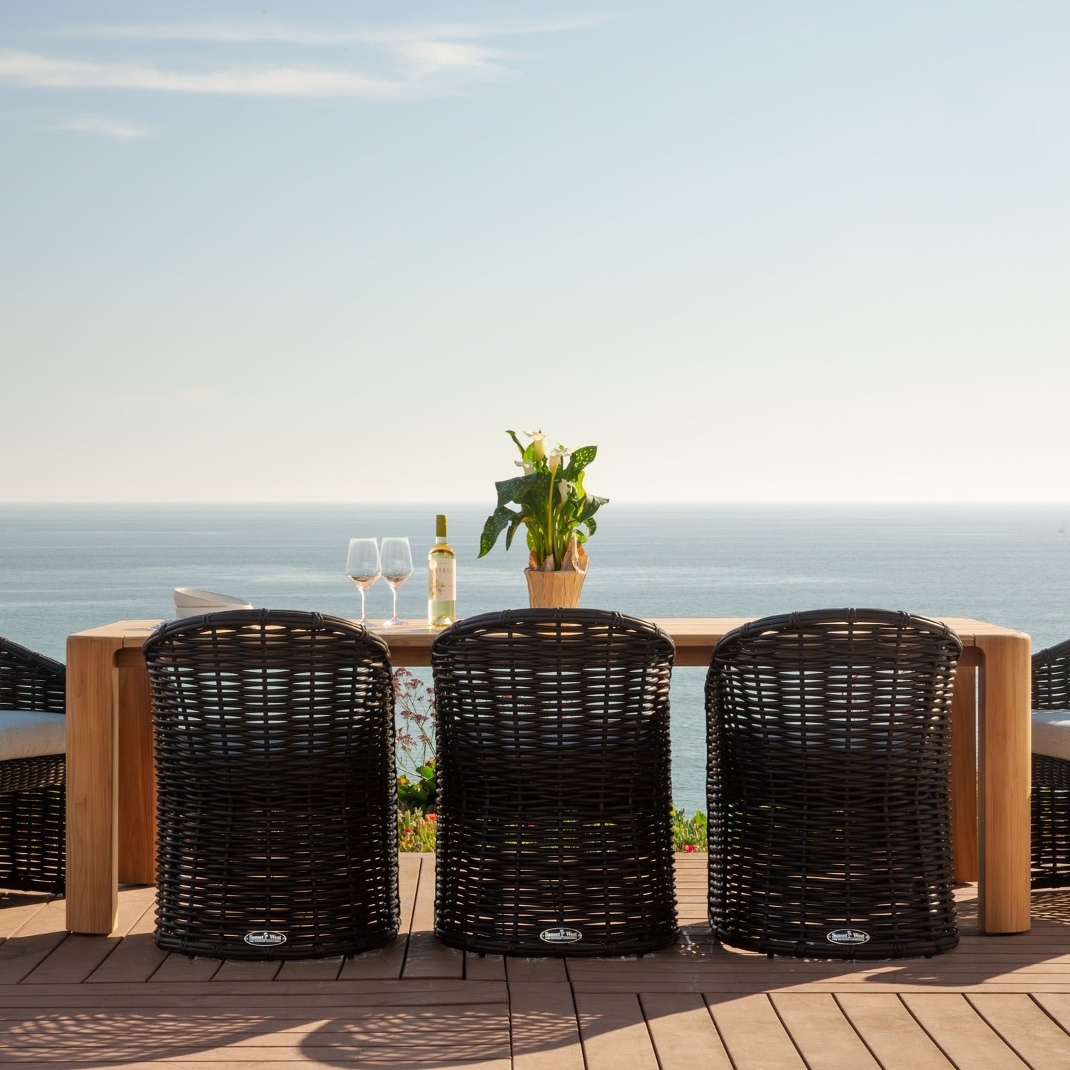 Sunset West Cabo Soothe Pearl w/Flange Welt Outdoor Dining Chair Set of 2