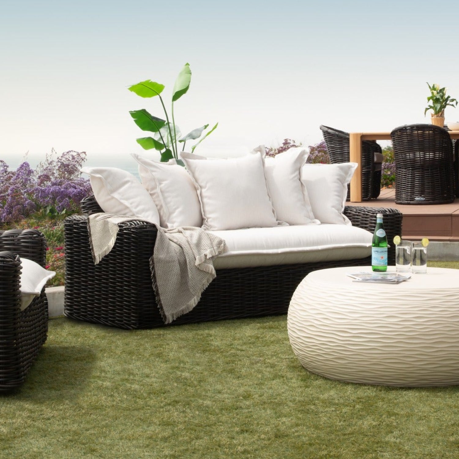 Sunset West Cabo Soothe Pearl w/Flange Welt Outdoor Loveseat