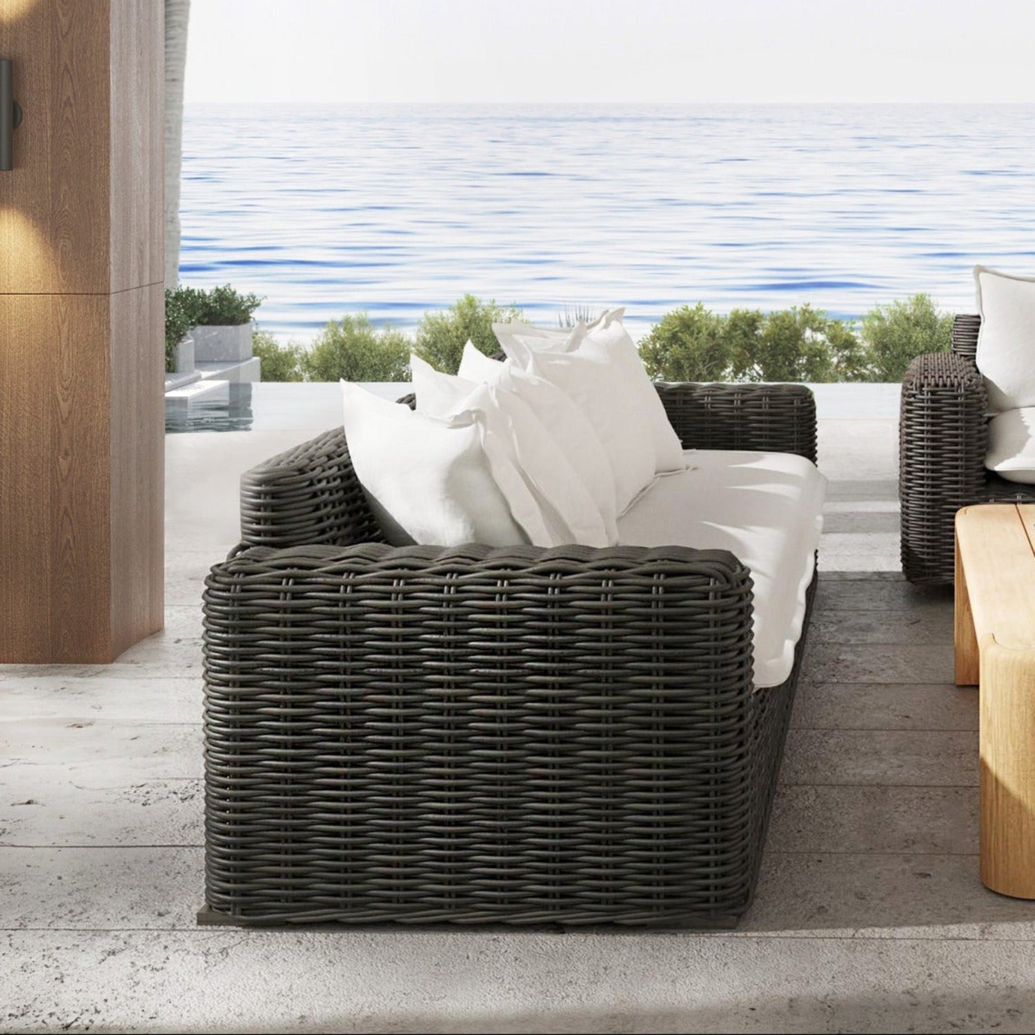 Sunset West Cabo Soothe Pearl w/Flange Welt Outdoor Loveseat