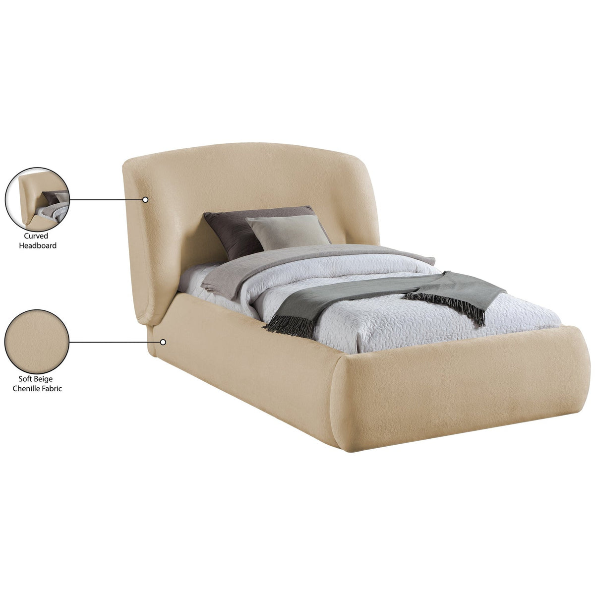 Sandro Beige Chenille Fabric Upholstered Bed