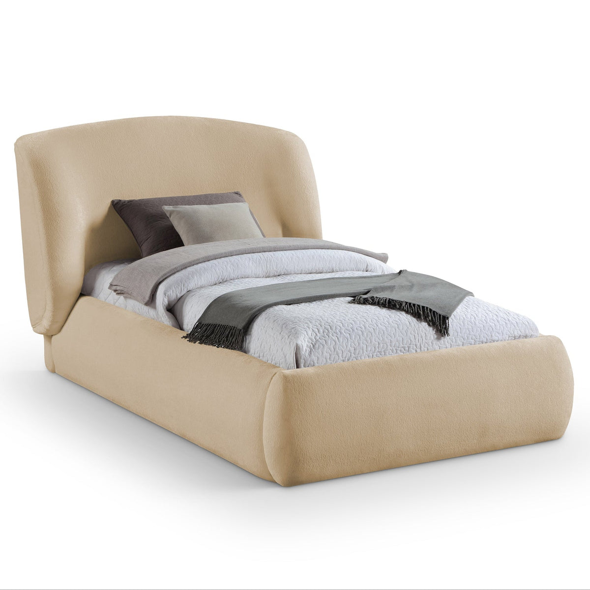 Sandro Beige Chenille Fabric Upholstered Bed in beige chenille, primary product view