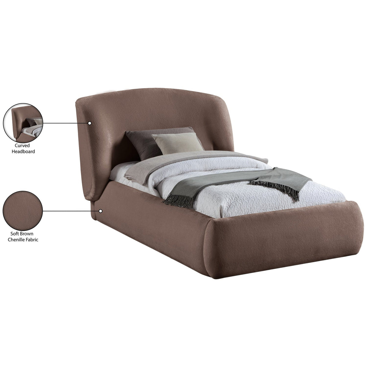 Sandro Brown Chenille Fabric Upholstered Bed