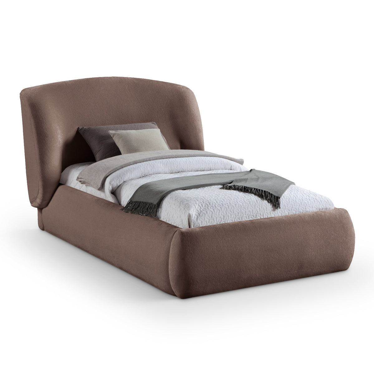 Sandro Brown Chenille Fabric Upholstered Bed in brown chenille, primary product view