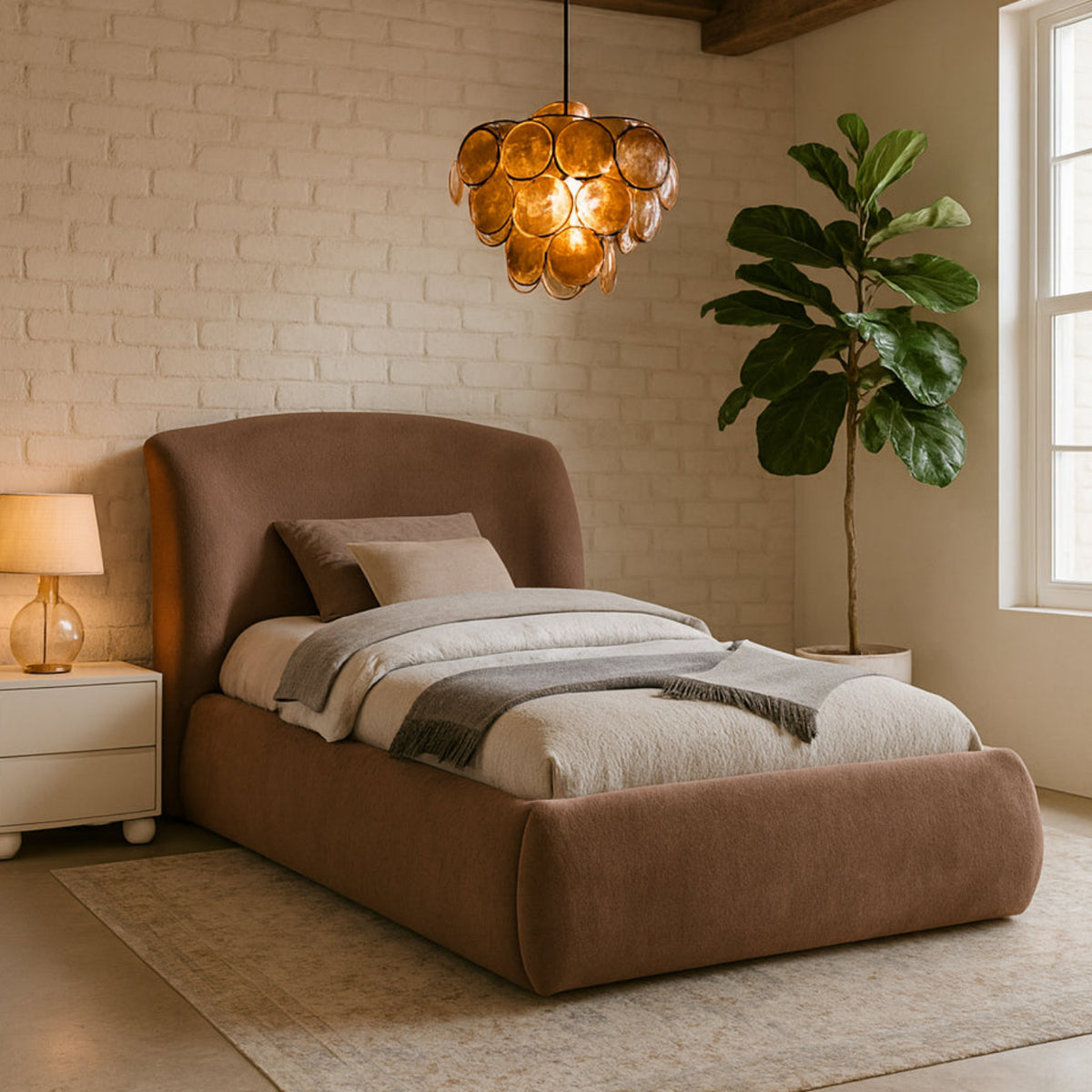Sandro Brown Chenille Fabric Upholstered Bed