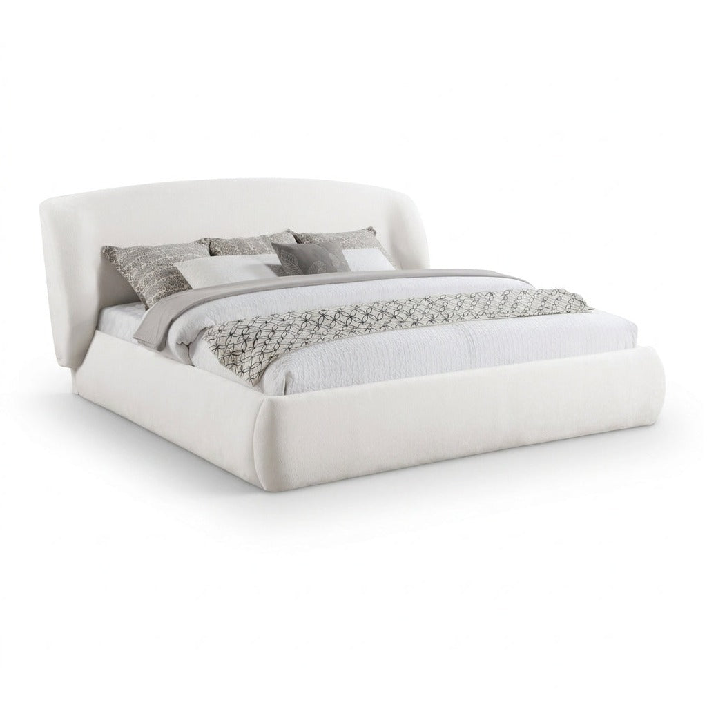 Sandro Cream Chenille Fabric Upholstered Bed