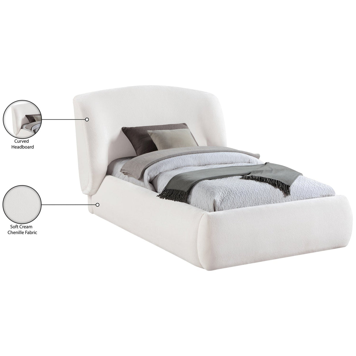 Sandro Cream Chenille Fabric Upholstered Bed