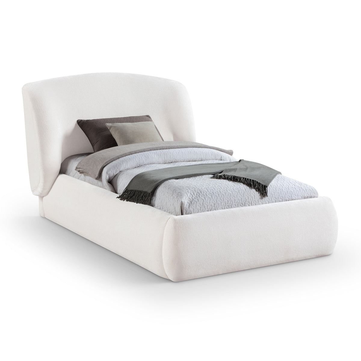 Sandro Cream Chenille Fabric Upholstered Bed in cream chenille, primary product view