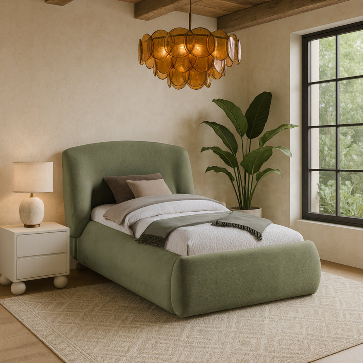 Sandro Green Chenille Fabric Upholstered Bed