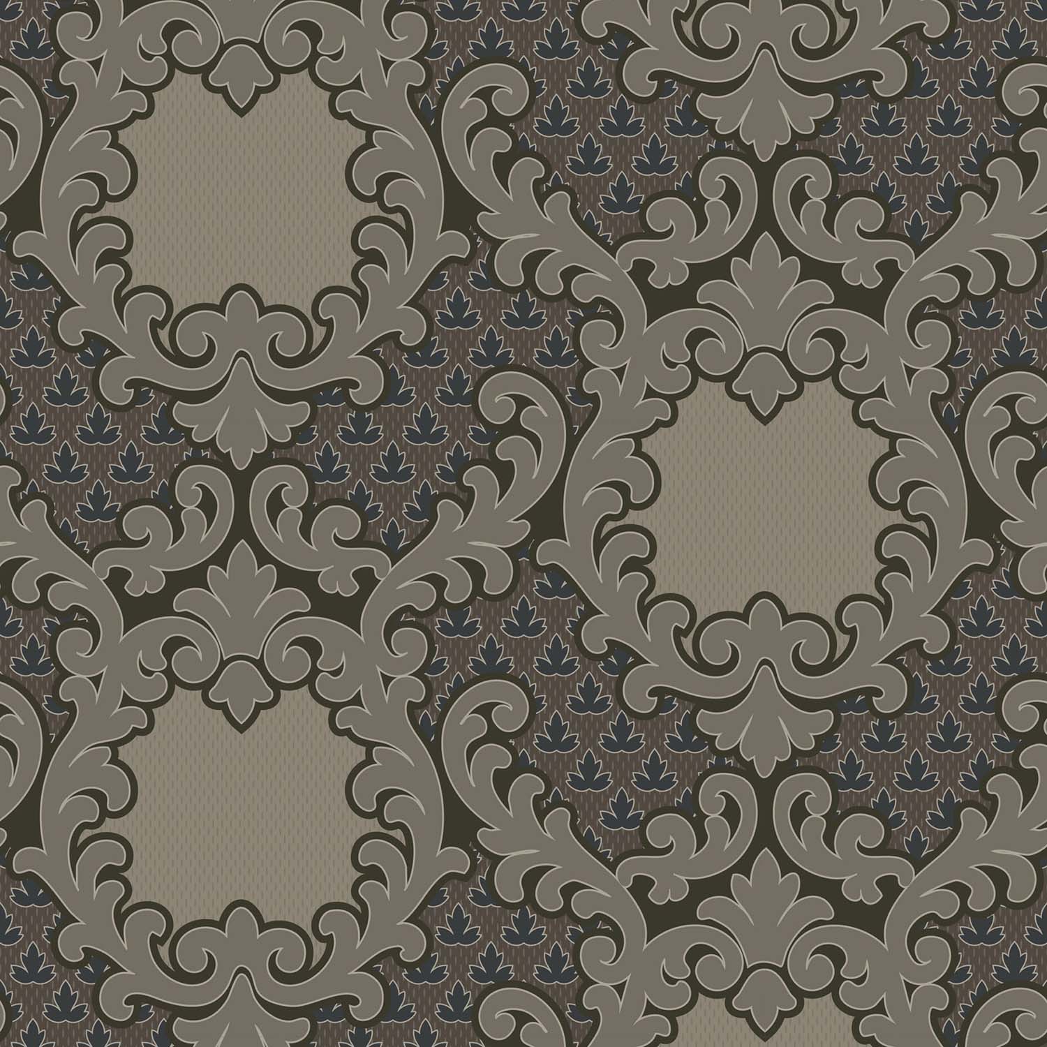 Mitchell Black Shadow Leaf Damask Wallpaper