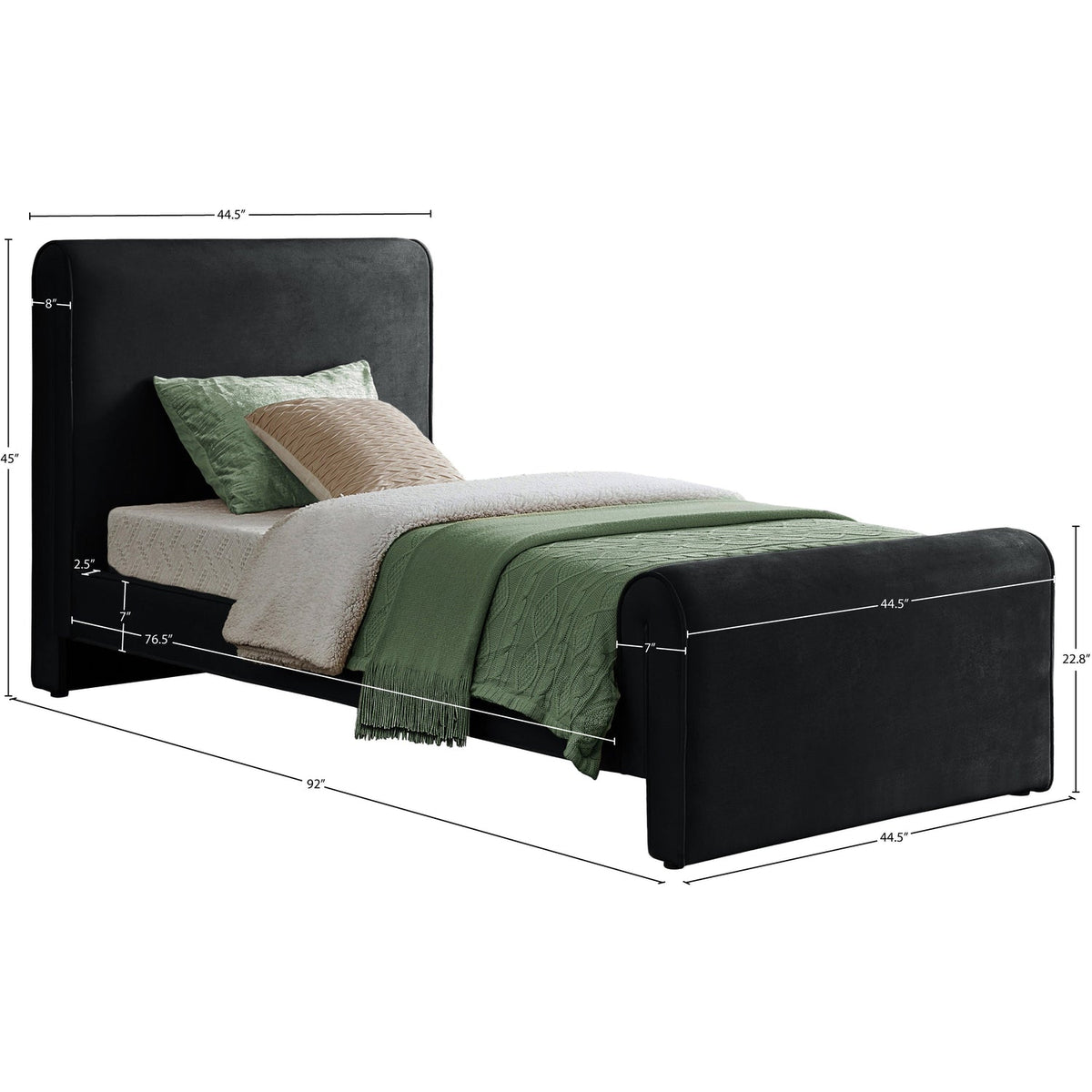 Sloan Black Velvet Upholstered Bed