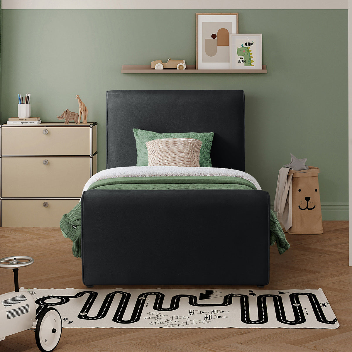 Sloan Black Velvet Upholstered Bed