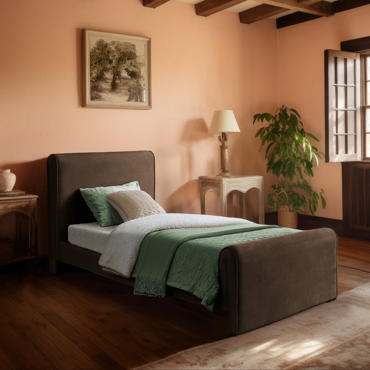 Sloan Brown Velvet Upholstered Bed