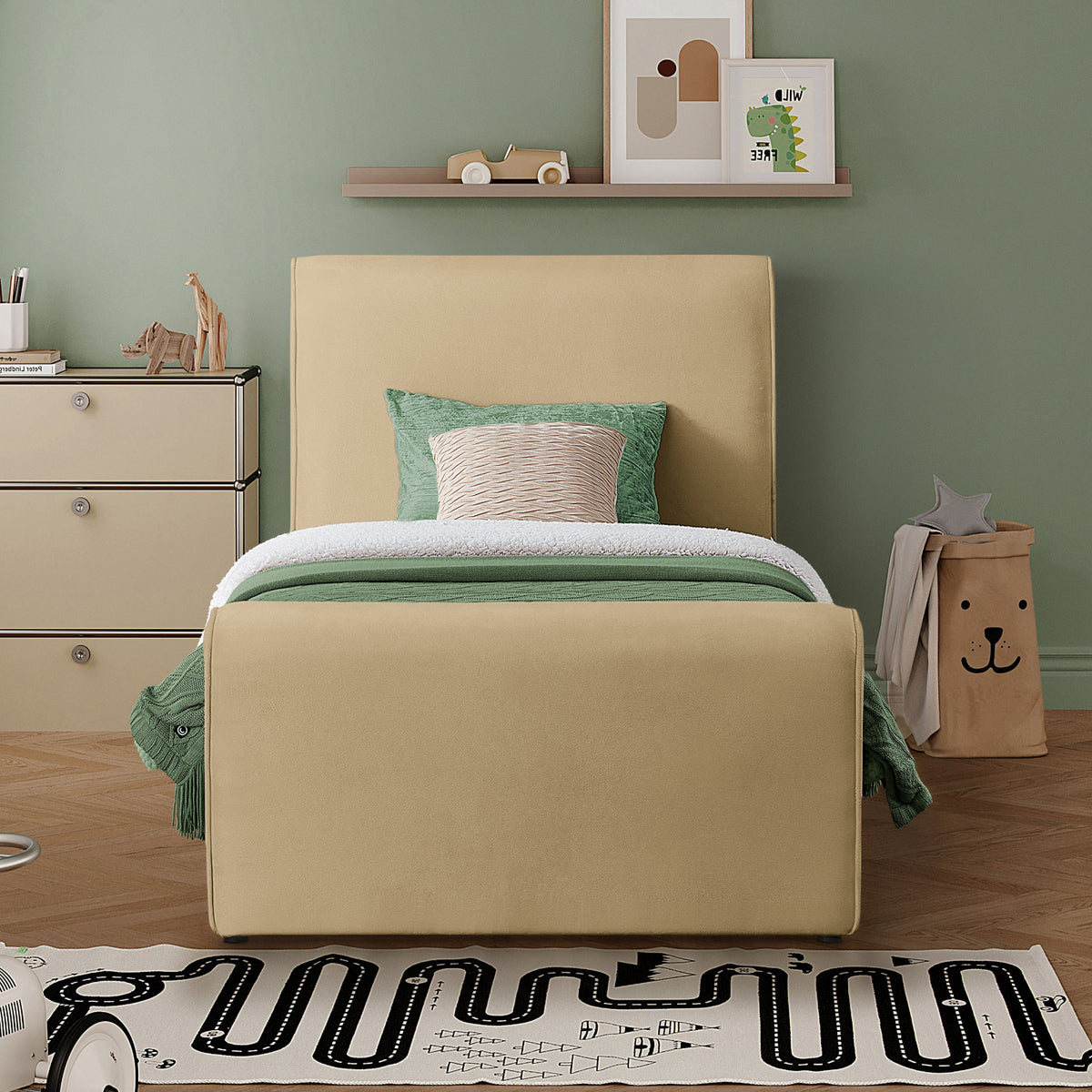 Sloan Camel Velvet Upholstered Bed