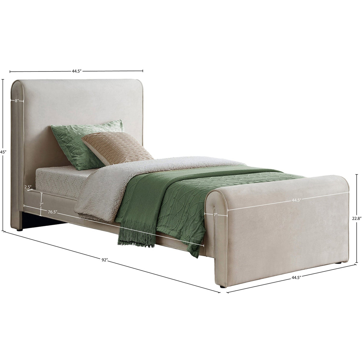 Sloan Cream Velvet Upholstered Bed