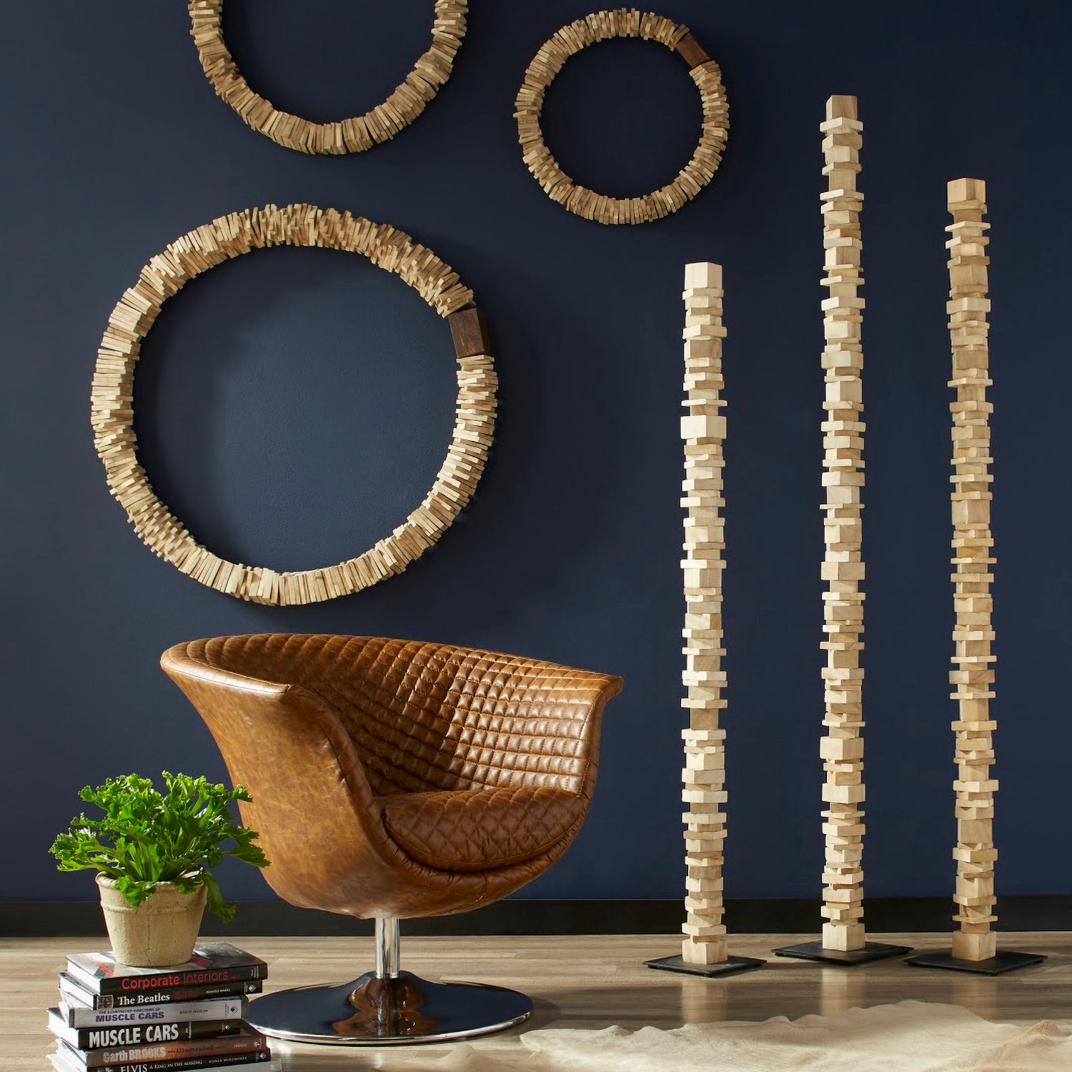 Phillips Collection Stacked Wood Floor Sculptures Set of 3