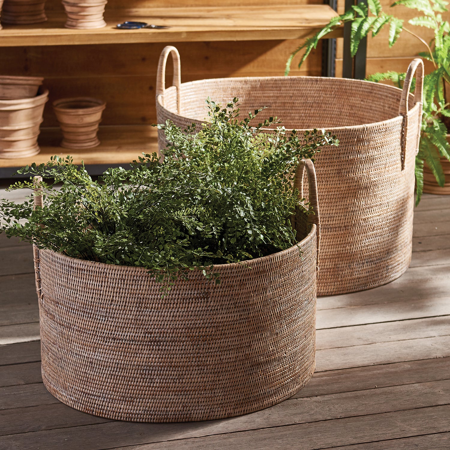 Burma Rattan Handle Hamper Set of 2