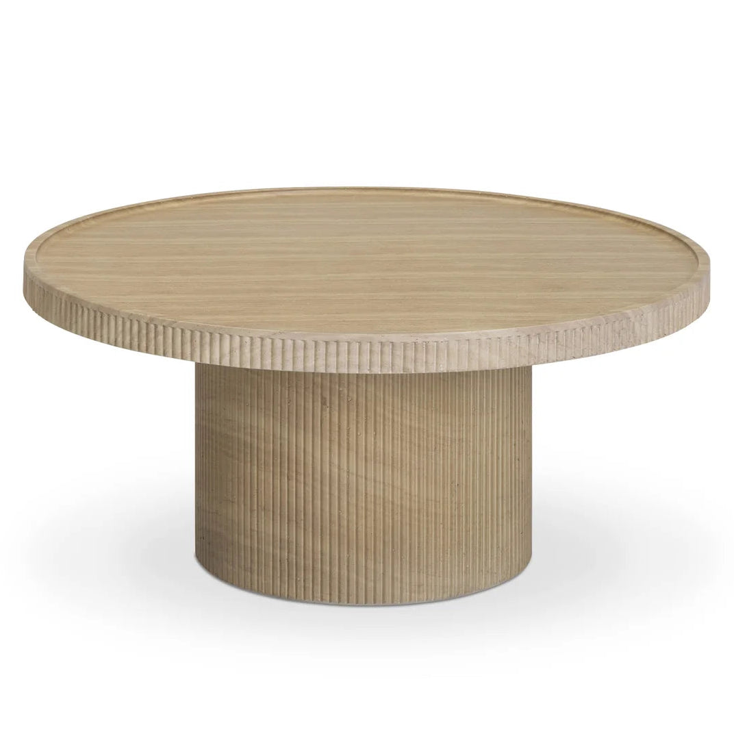 TOV Furniture Darcy Travertine Concrete Indoor/Outdoor Round Coffee Table in faux travertine concrete, primary product view