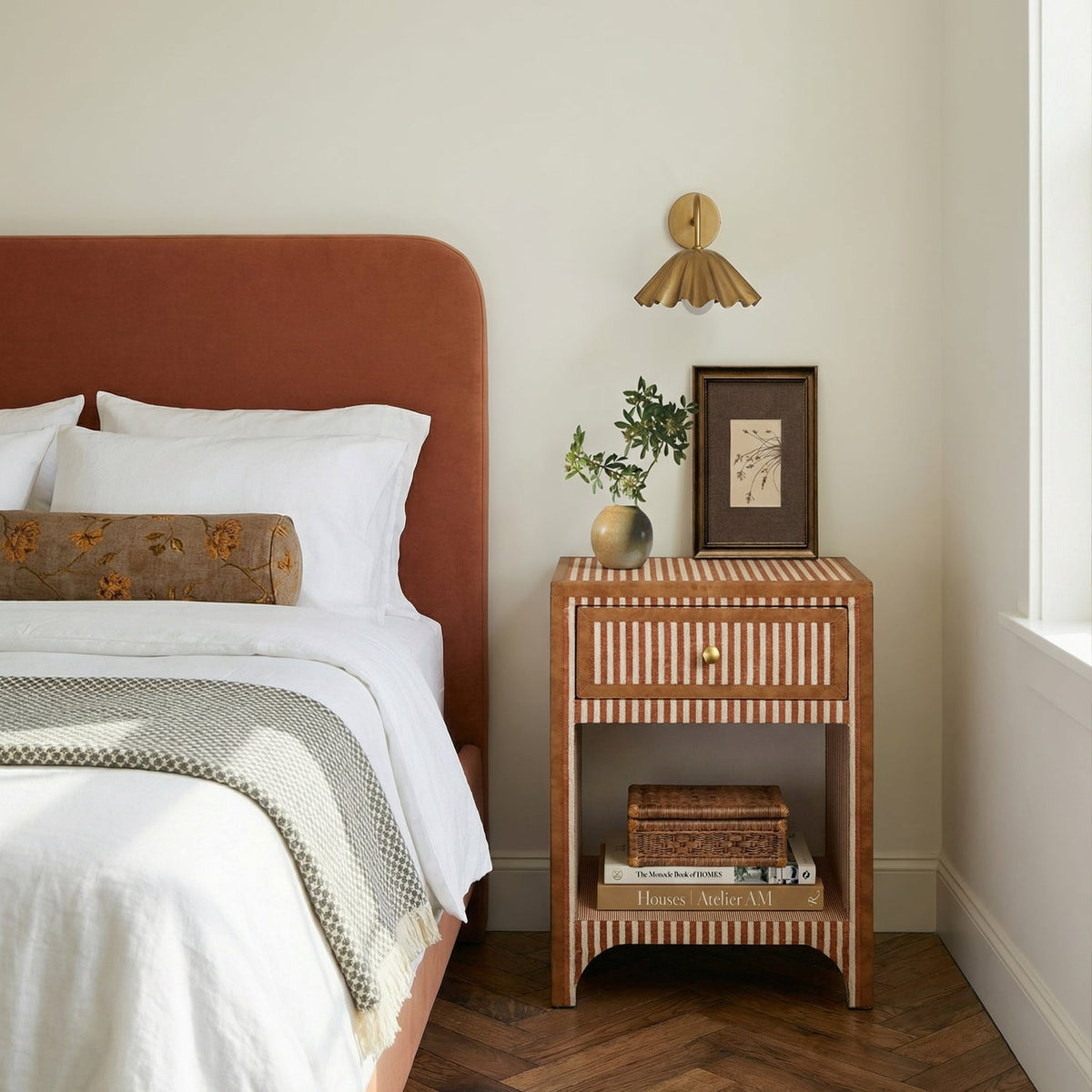 TOV Furniture Kora Terracotta Cotton Jute 1-Drawer Nightstand