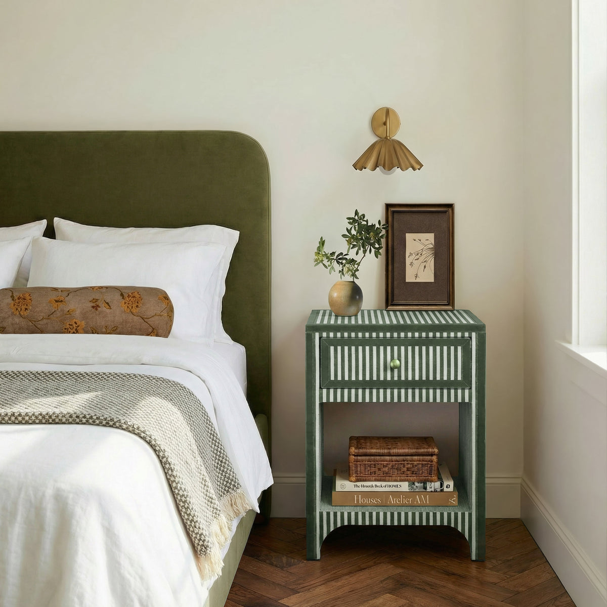 TOV Furniture Kora Green Cotton Jute 1-Drawer Nightstand