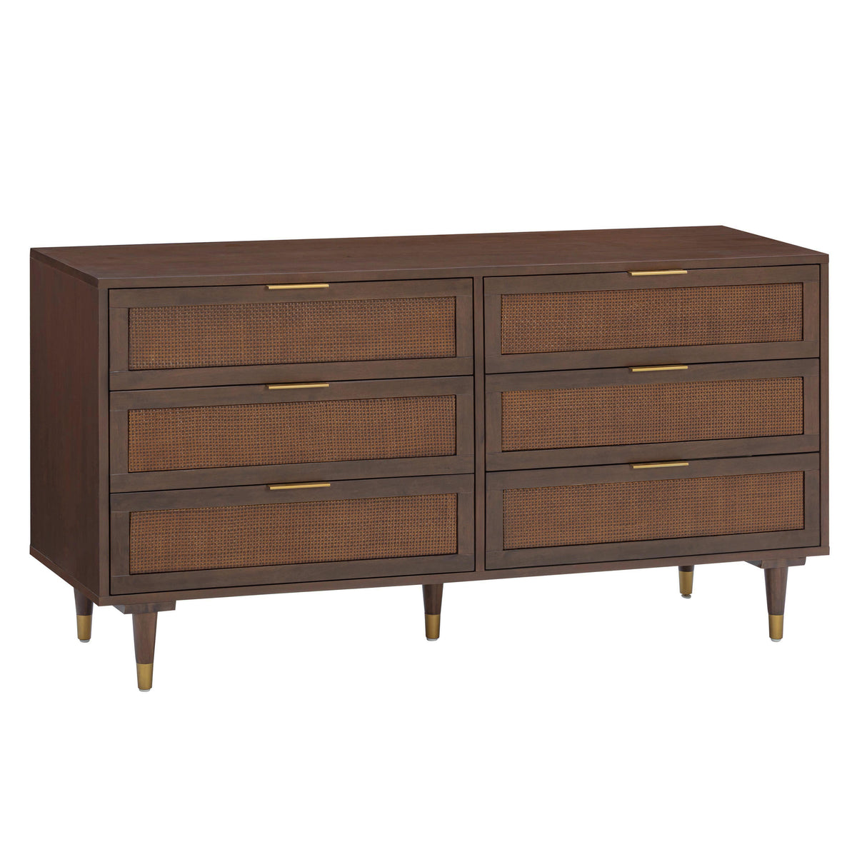 TOV Furniture Sierra 60" Cane 6-Drawer Dresser in Dark Brown Acacia, primary product view