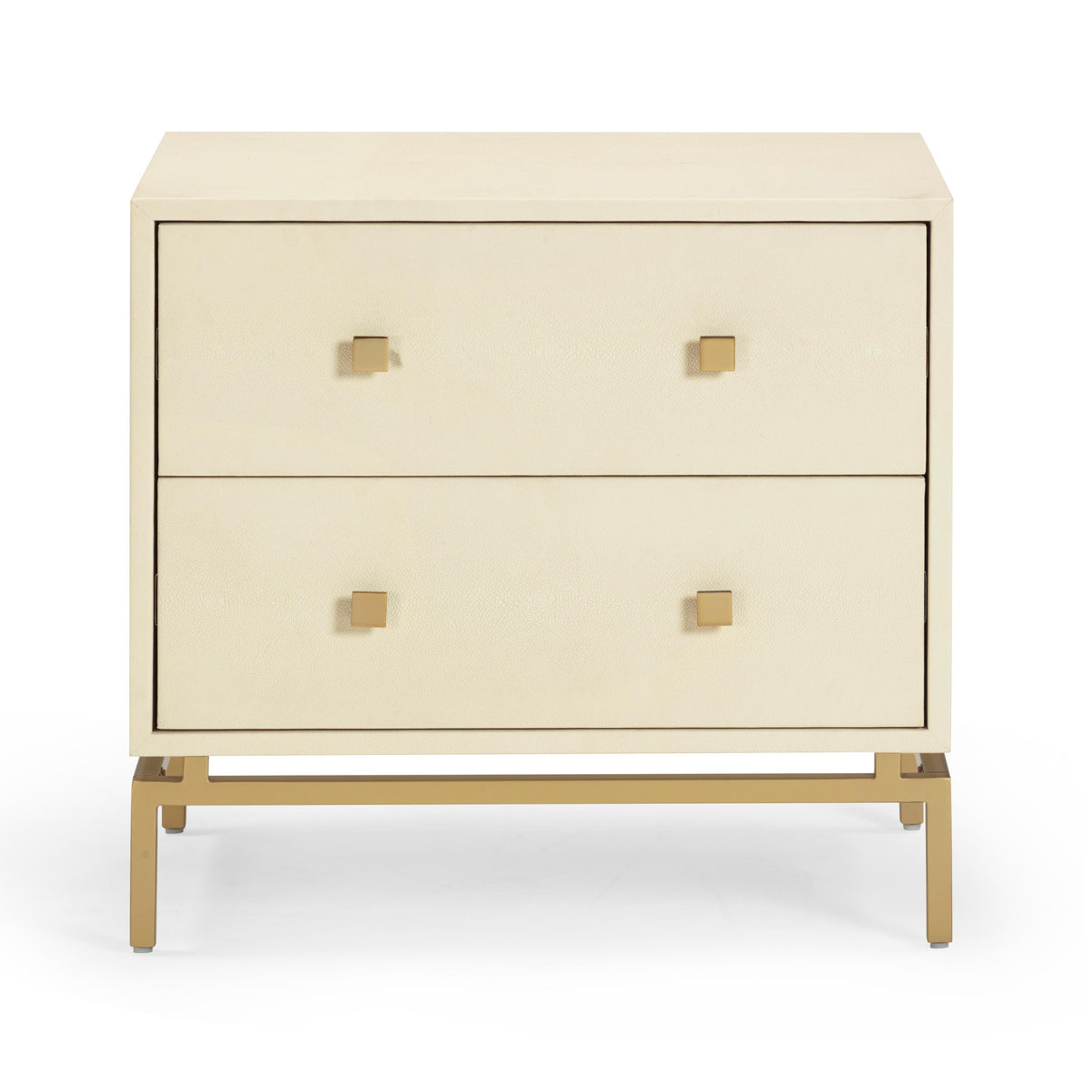 TOV Furniture Pesce 25" Faux Shagreen 2-Drawer Nightstand in cream faux shagreen with brass, primary product view