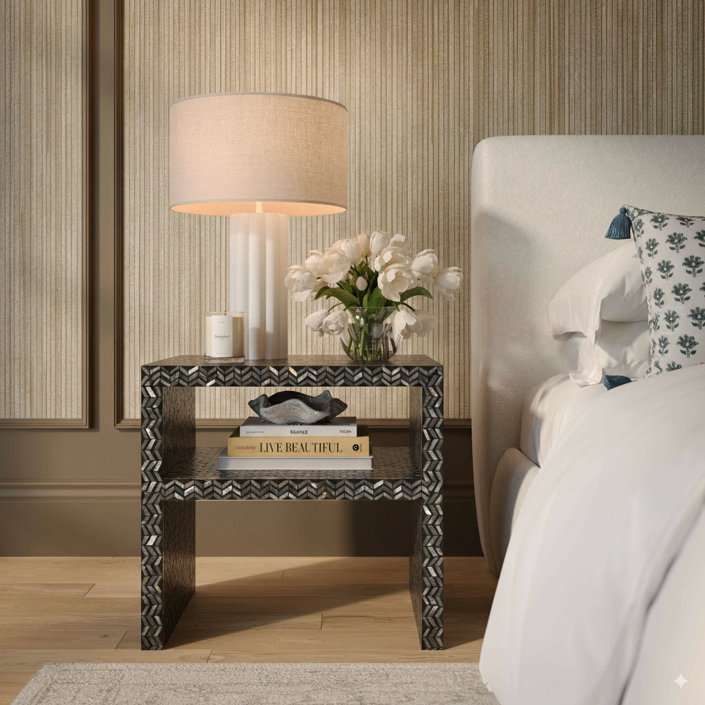 TOV Furniture Derry Black Capiz Shell Nightstand