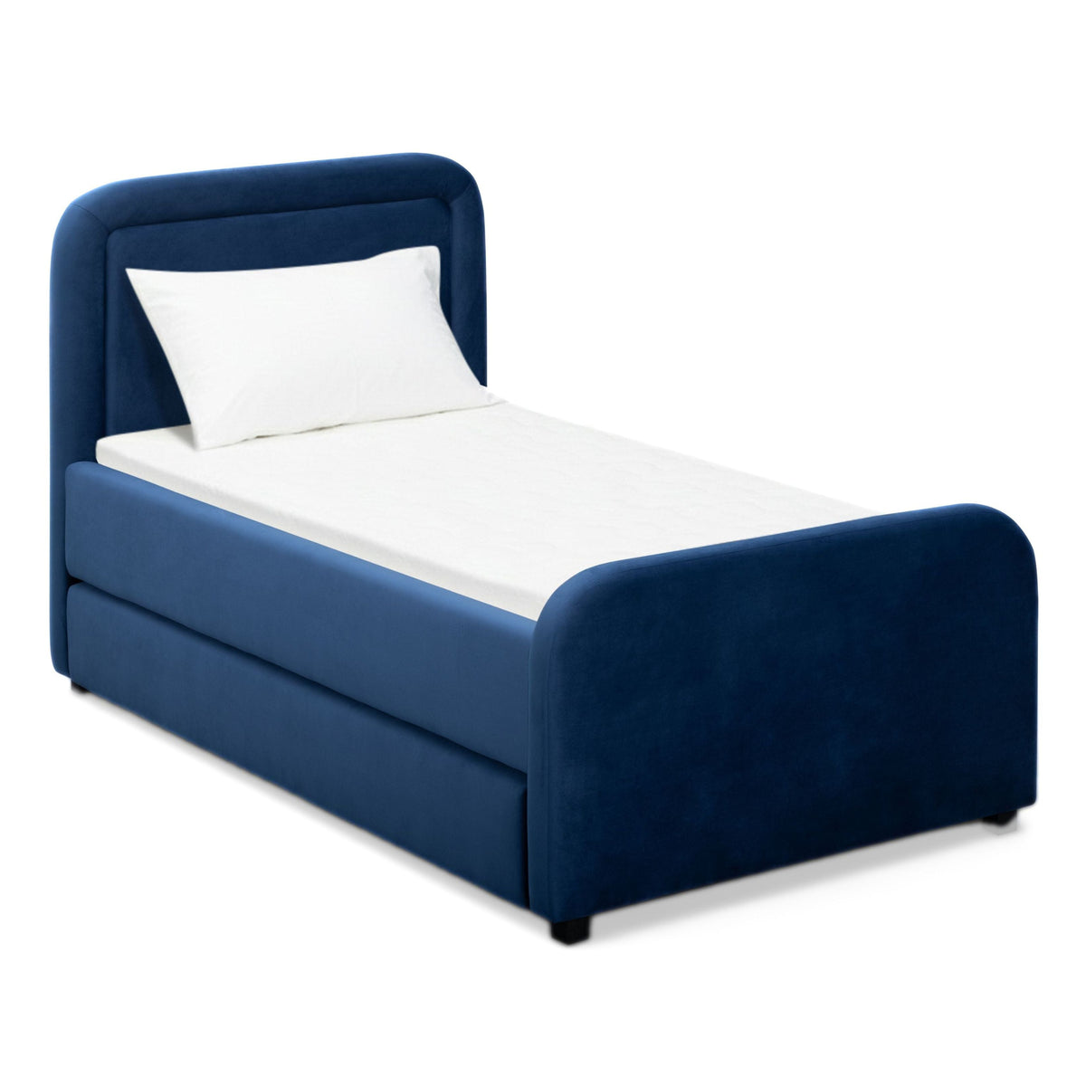 TOV Furniture Briella Navy Performance Velvet Twin Trundle Bed in navy performance velvet over wood, primary product view
