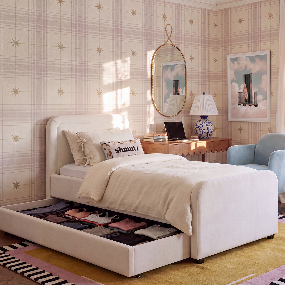 TOV Furniture Briella Cream Performance Velvet Twin Trundle Bed