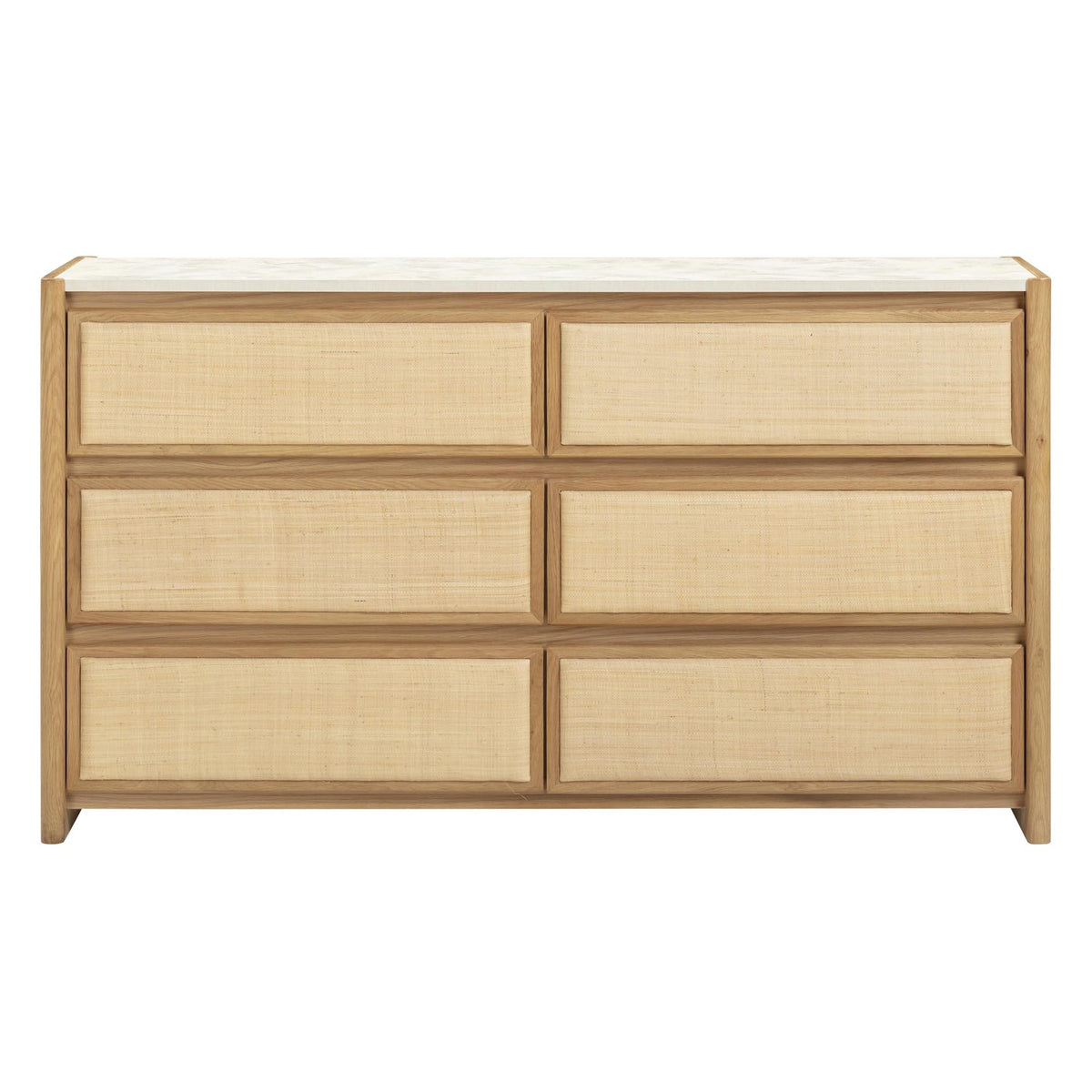 TOV Furniture Paige 56" Natural Oak 6-Drawer Dresser in natural white oak with raffia, primary product view