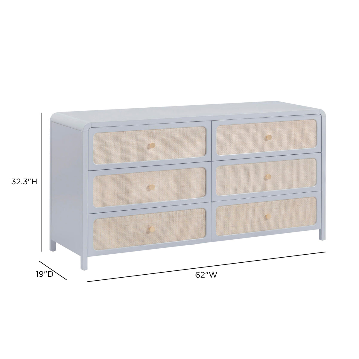 TOV Furniture Patty Blue Rattan 6 Drawer Dresser