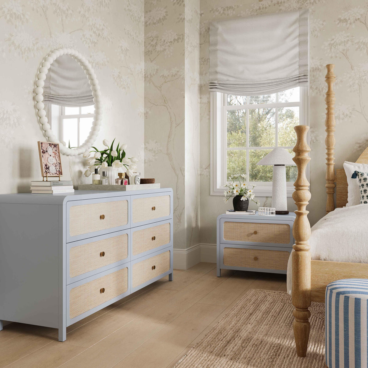 TOV Furniture Patty Blue Rattan 2 Drawer Nightstand
