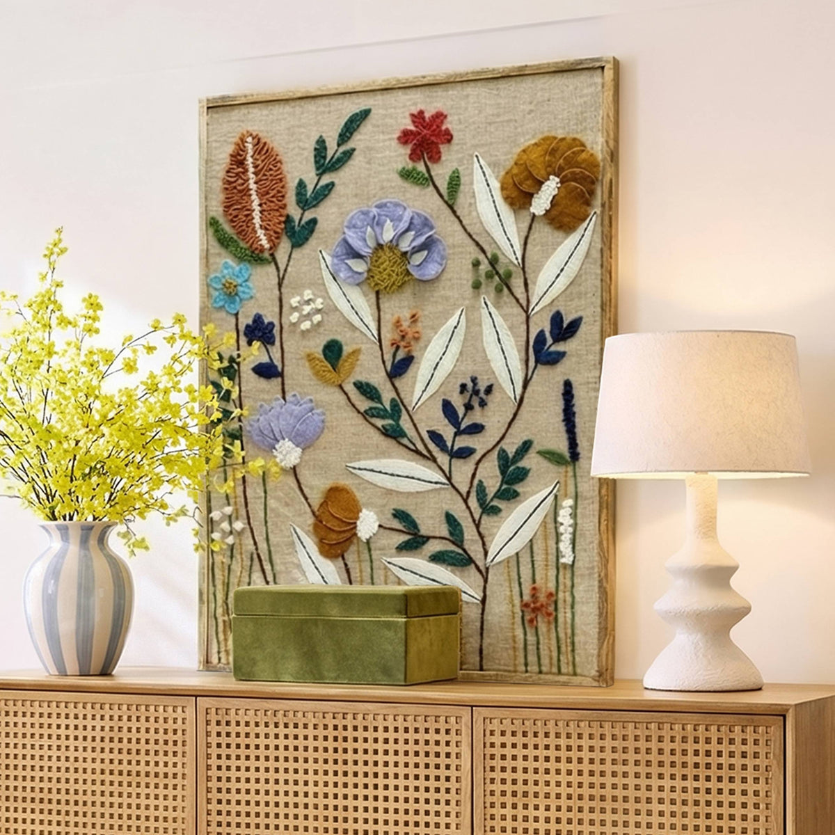 TOV Furniture Muro Sprout Embroidered Large Wall Art in multi-tone embroidered natural fibers, primary product view