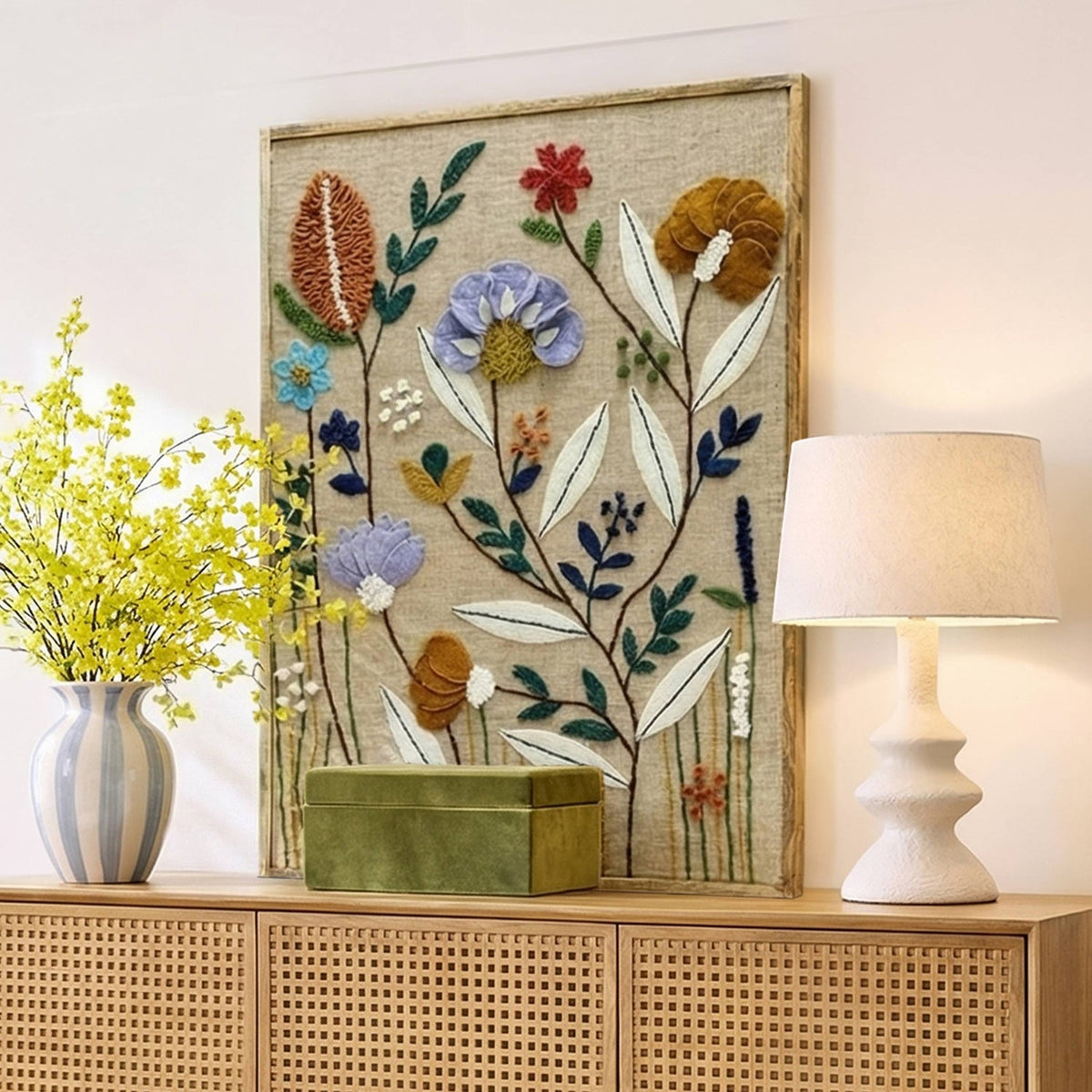 TOV Furniture Muro Sprout Embroidered Large Wall Art in multi-tone embroidered natural fibers, primary product view