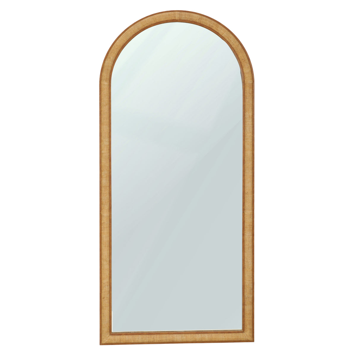 TOV Furniture Arch Natural Raffia Floor Mirror in handwoven natural raffia, primary product view