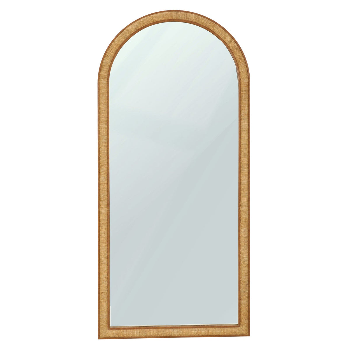 TOV Furniture Arch Natural Raffia Floor Mirror in handwoven natural raffia, primary product view