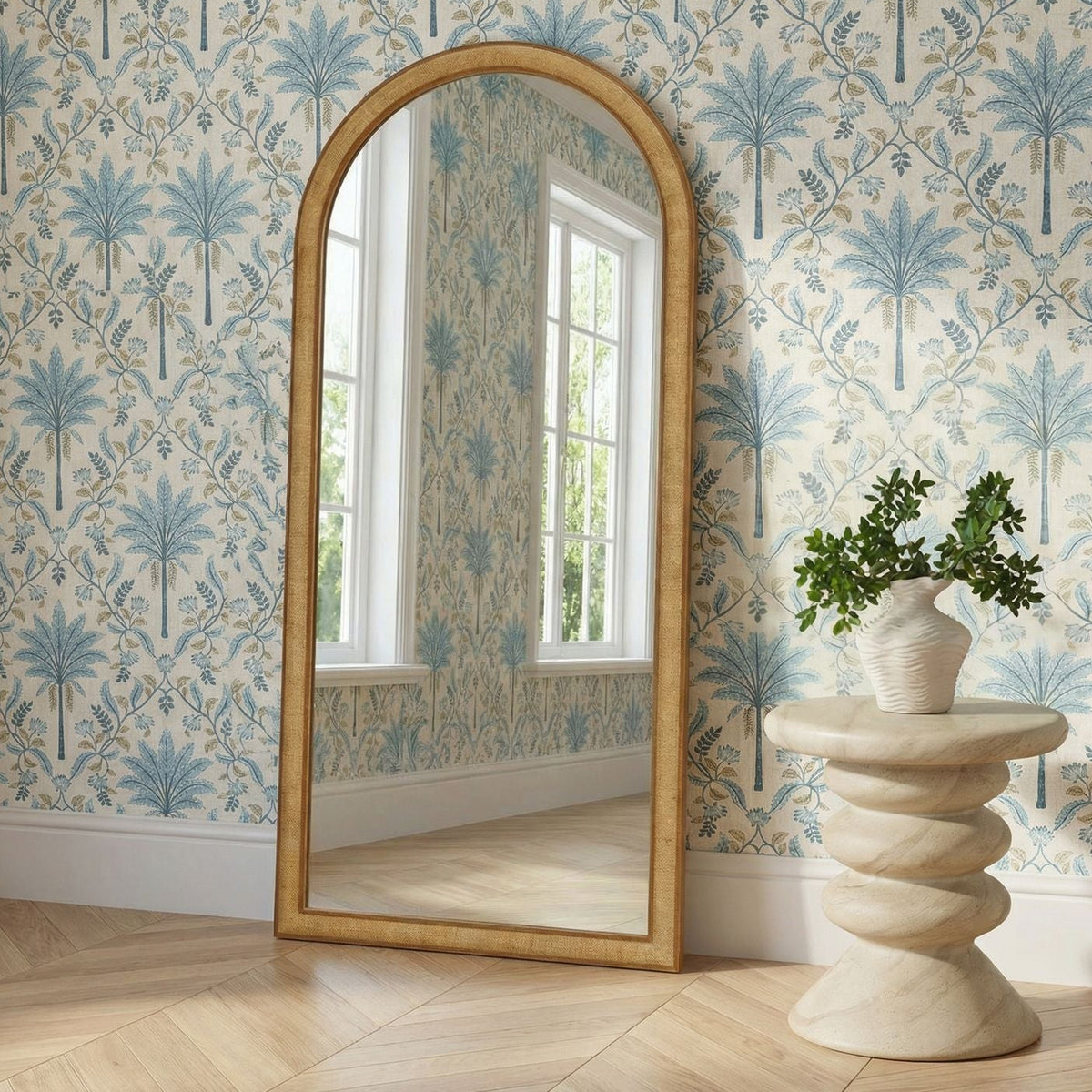TOV Furniture Arch Natural Raffia Floor Mirror