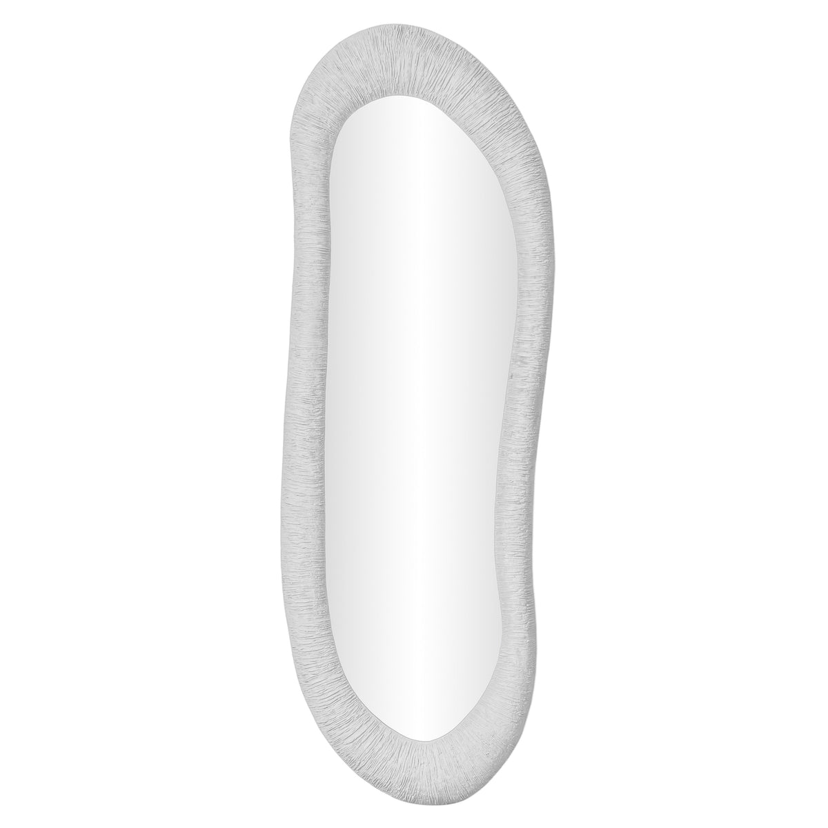 TOV Furniture Orpheus Light Gray Ribbed Faux Stone Floor Mirror