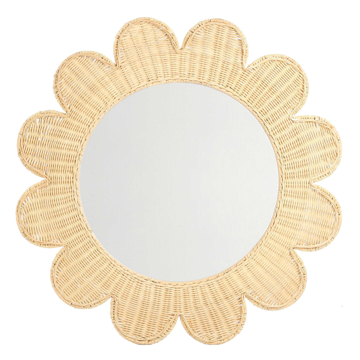 TOV Furniture Coralie Natural Rattan Round Wall Mirror in natural rattan, primary product view