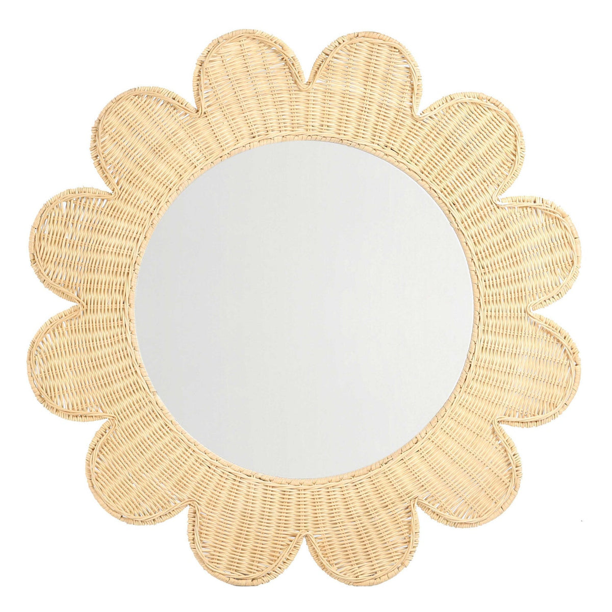 TOV Furniture Coralie Natural Rattan Round Wall Mirror in natural rattan, primary product view